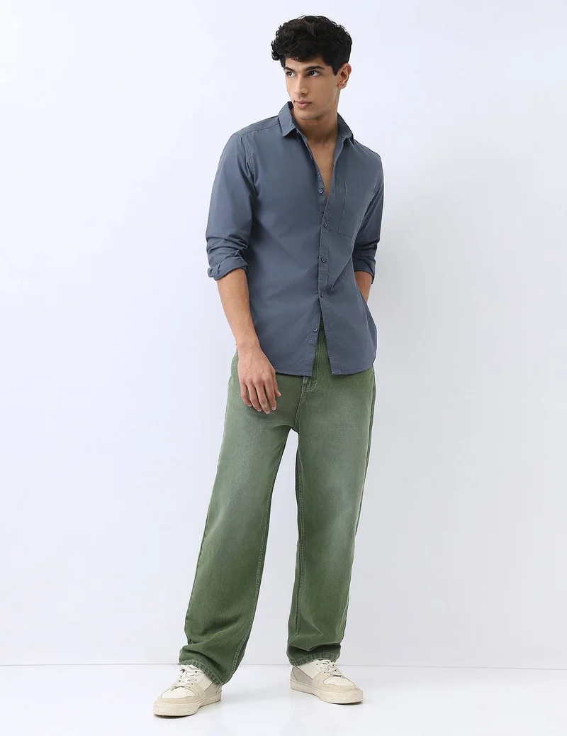 Urbano Fashion  Urbano Fashion Men's Slate Blue Cotton Full Sleeve Regular Fit Casual Solid Shirt  | Best Price UAE
