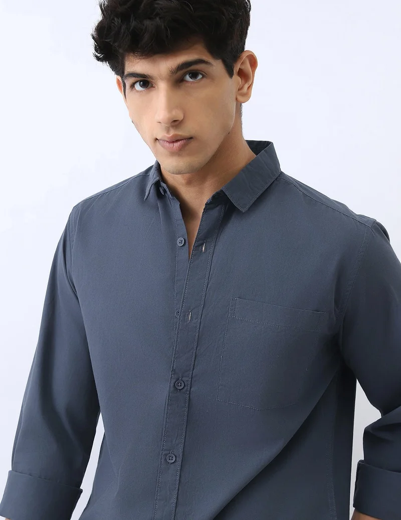 Urbano Fashion  Urbano Fashion Men's Slate Blue Cotton Full Sleeve Regular Fit Casual Solid Shirt  | Best Price UAE