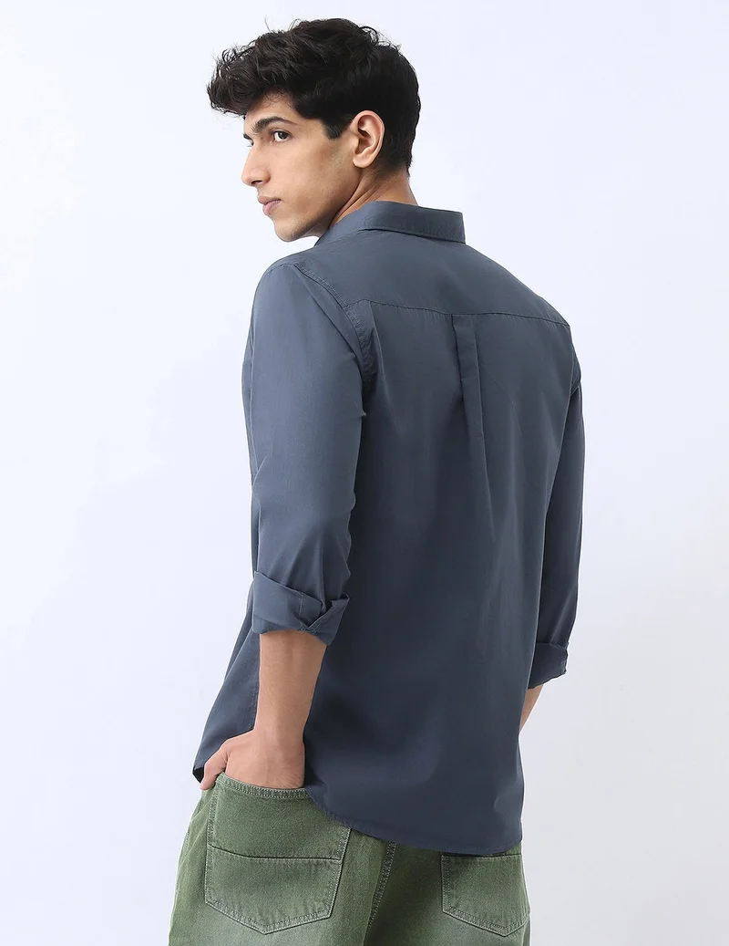 Urbano Fashion  Urbano Fashion Men's Slate Blue Cotton Full Sleeve Regular Fit Casual Solid Shirt  | Best Price UAE