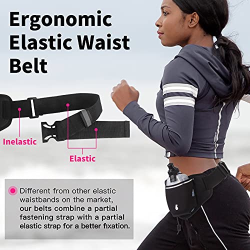 PYFK Running Belt with Water Bottles, Hydration Belt for Men and Women, Water Bottle Holder Running Pouch Water Belt, Fanny Pack Fits 7 inches Phones, Waist pack for Runner Jogging (rose red) - Image 4