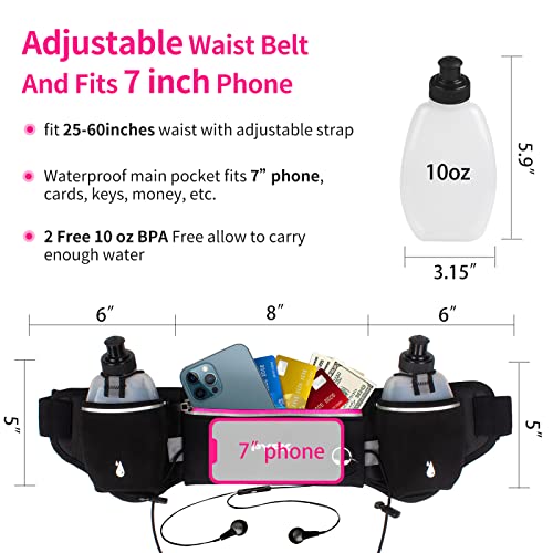 PYFK Running Belt with Water Bottles, Hydration Belt for Men and Women, Water Bottle Holder Running Pouch Water Belt, Fanny Pack Fits 7 inches Phones, Waist pack for Runner Jogging (rose red) - Image 3