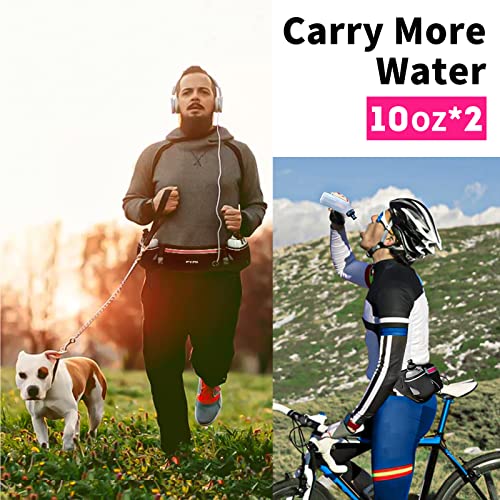 PYFK Running Belt with Water Bottles, Hydration Belt for Men and Women, Water Bottle Holder Running Pouch Water Belt, Fanny Pack Fits 7 inches Phones, Waist pack for Runner Jogging (rose red) - Image 2