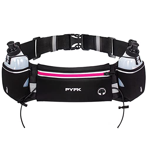 PYFK Running Belt with Water Bottles, Hydration Belt for Men and Women, Water Bottle Holder Running Pouch Water Belt, Fanny Pack Fits 7 inches Phones, Waist pack for Runner Jogging (rose red) - Image 1