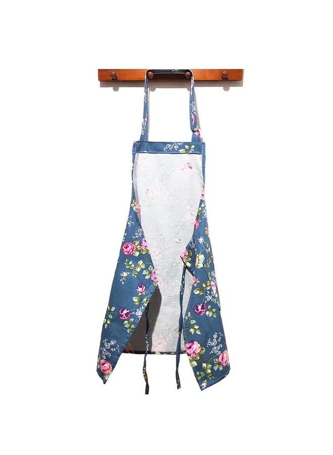 DDJYP Women Kitchen Apron2 Pack Cotton Canvas Flower Apron Floral Pattern Apron With Pockets For Women Chef Apron(Green&Blue) - Image 4
