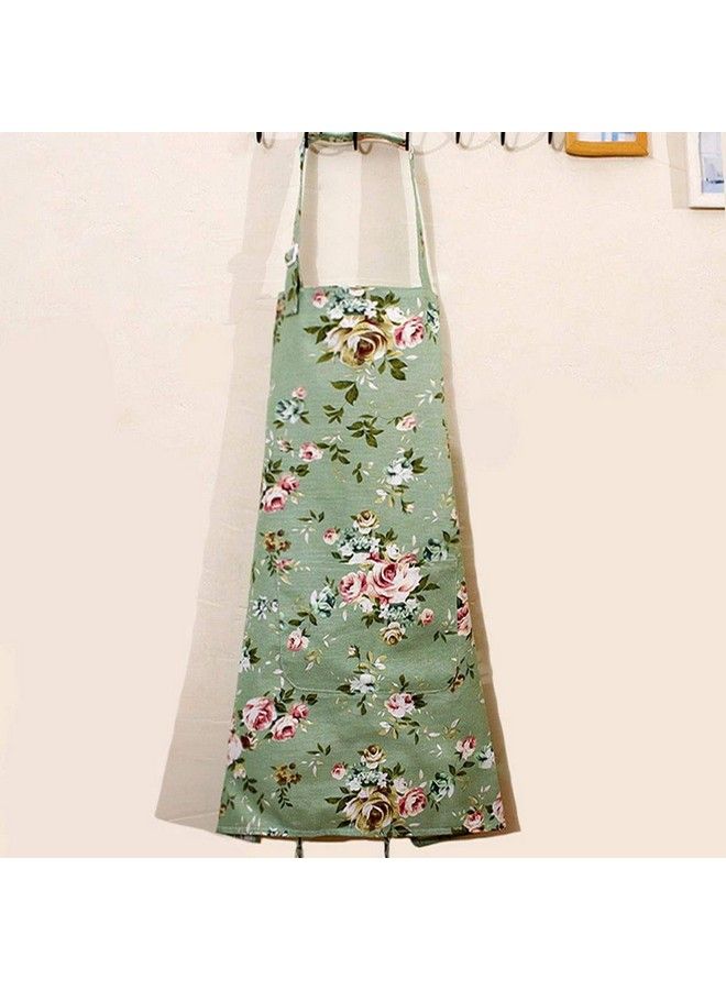 DDJYP Women Kitchen Apron2 Pack Cotton Canvas Flower Apron Floral Pattern Apron With Pockets For Women Chef Apron(Green&Blue) - Image 3
