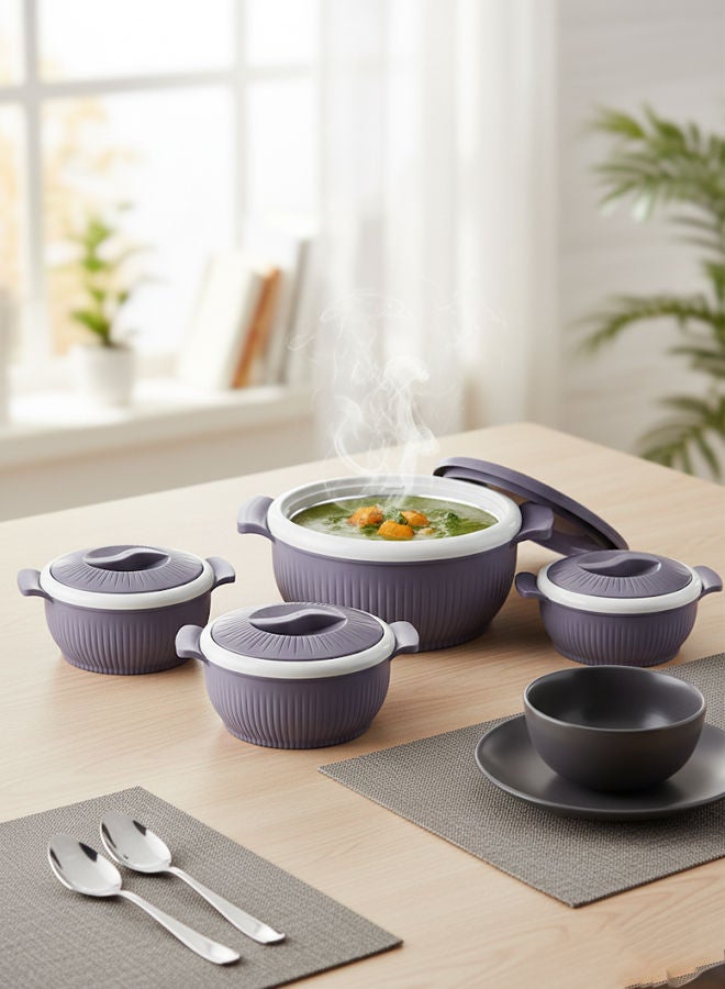 REEM 4-Piece Hot-Blitz Plastic & Stainless Steel Food Containers Set With Twist-Lock Lid 950ML, 1200ML, 1800ML, 2400ML Dark&Light Grey - Image 2