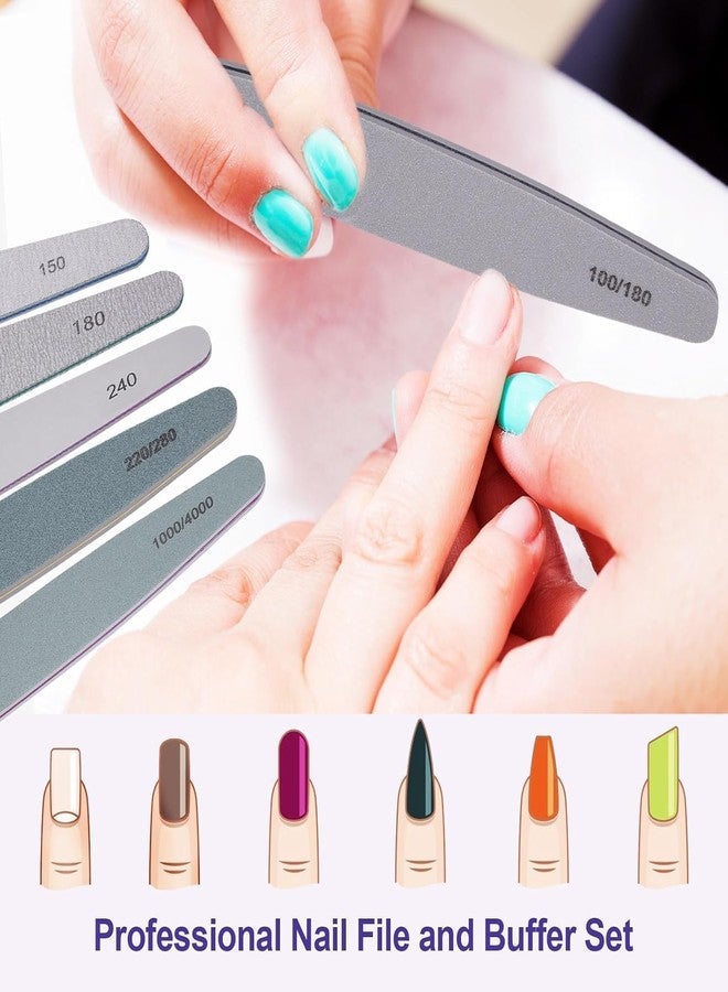 ELVORO Professional Nail File Set | Double-Sided Emery Board & Nail Buffer Kit | 100/180, 150, 180, 240, 220/280 & 1000/4000 Grit for Acrylic, Gel & Natural Nails | Manicure Pedicure Nail Care Tools - Image 1