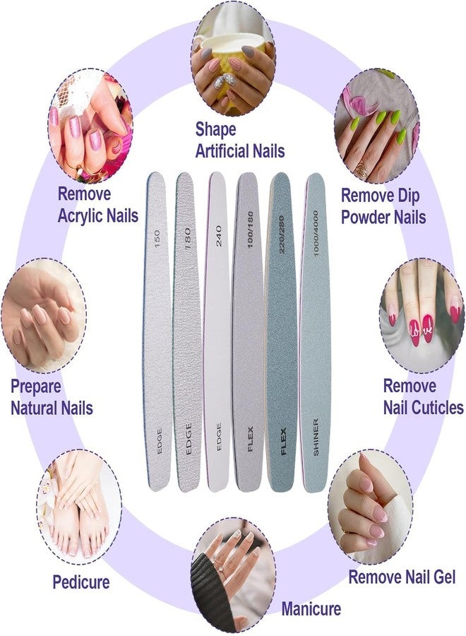 ELVORO Professional Nail File Set | Double-Sided Emery Board & Nail Buffer Kit | 100/180, 150, 180, 240, 220/280 & 1000/4000 Grit for Acrylic, Gel & Natural Nails | Manicure Pedicure Nail Care Tools - Image 4