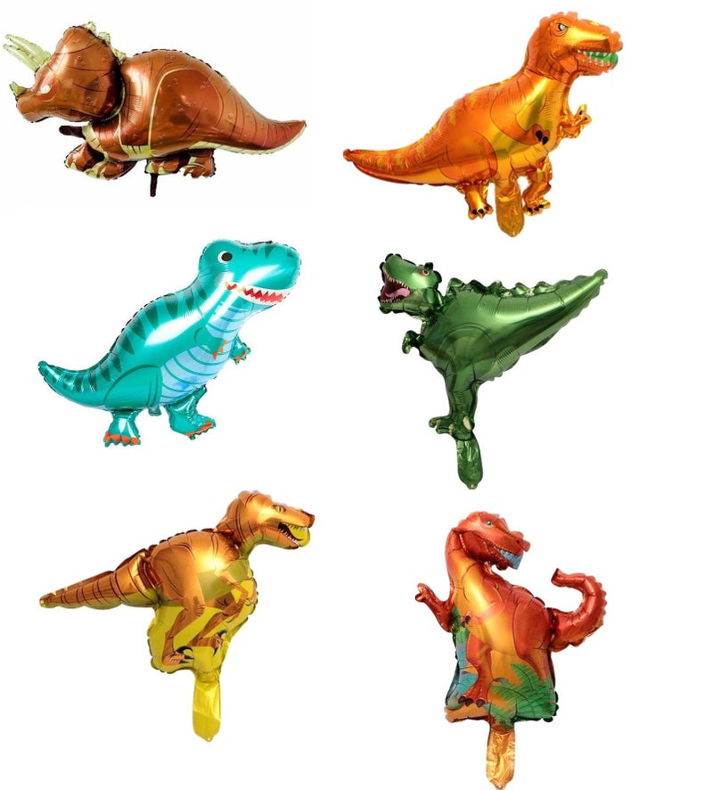 Moira Pack Of 6 Dinosaur Mini Hand Foil Balloons For Jungle Theme Party Decorations|Multicolor - Image 1