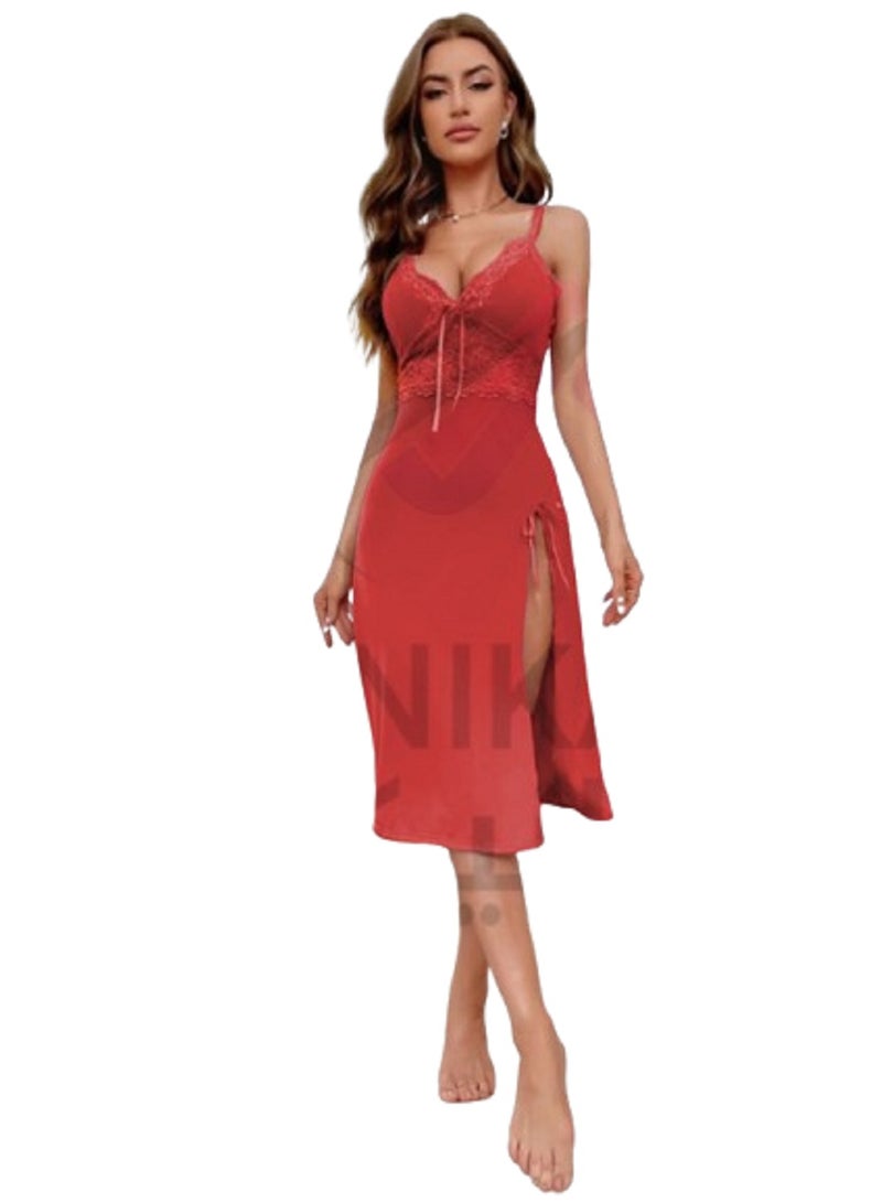 MANIKAN Women's long dress Nightgown Lace V-Neck, Sleeveless Chiffon Nightdress