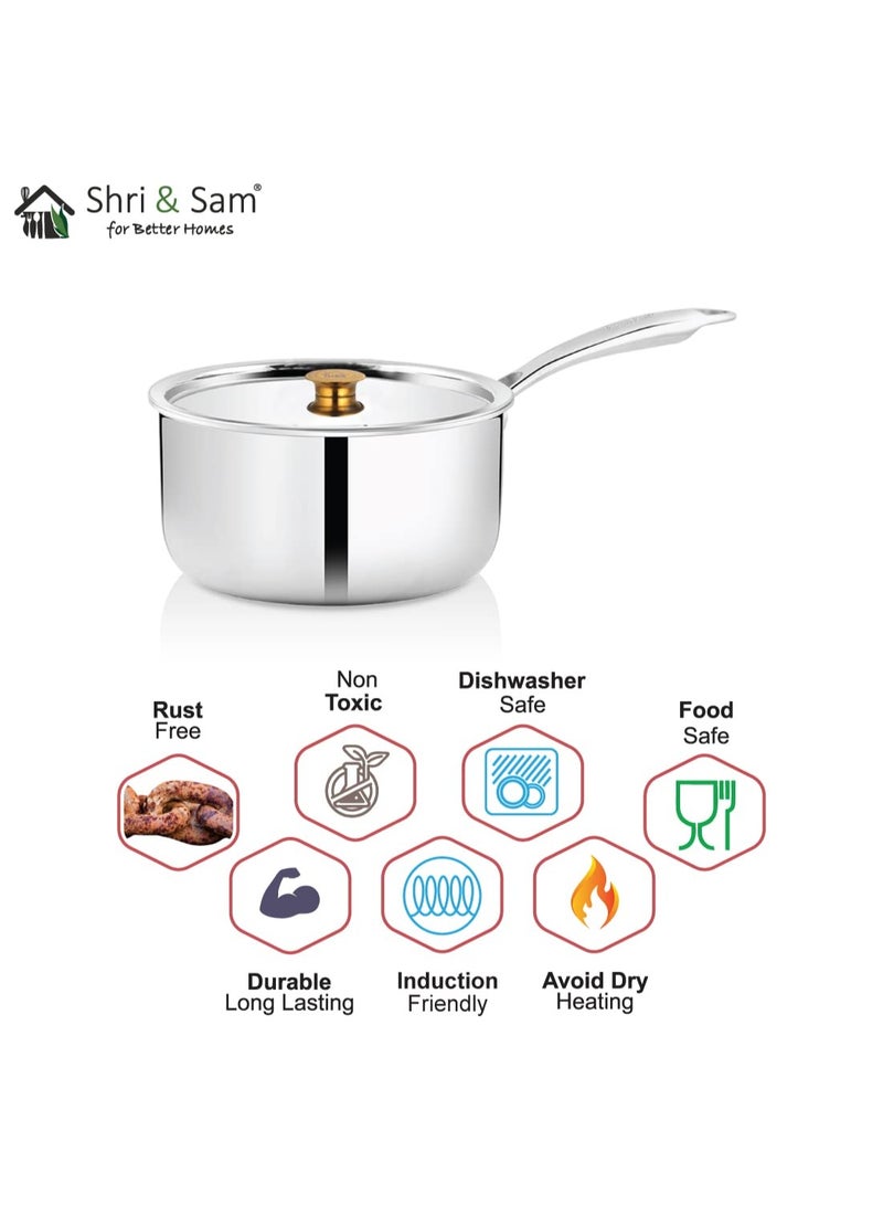 Shri & Sam Stainless Steel Triply Sauce Pan, Triplica, 16 cm, 1.5 Litre - Image 2