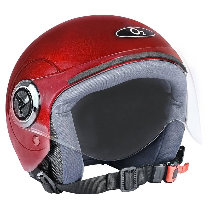 O2+ O2 Open Face / Half face Helmet Unisex for Bike Women Men ISI Certified with Clear Visor Smooth Finish Lightweight & Compact (W. Red, 580mm Medium) - Image 1