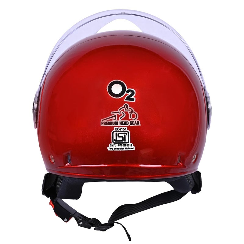 O2+ O2 Open Face / Half face Helmet Unisex for Bike Women Men ISI Certified with Clear Visor Smooth Finish Lightweight & Compact (W. Red, 580mm Medium) - Image 2