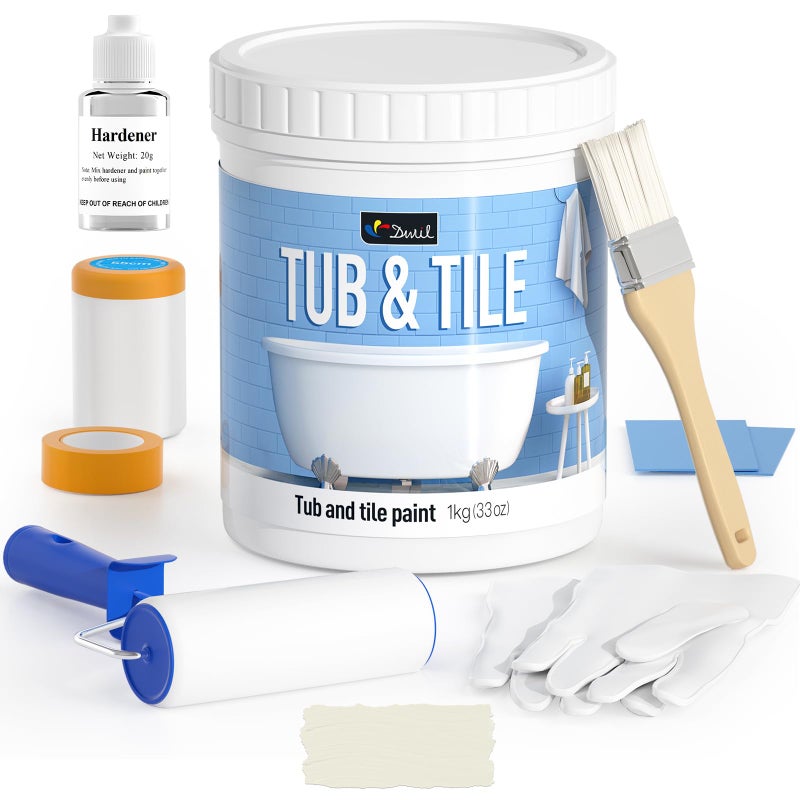 DWIL Tub Paint, Tub and Tile Refinishing Kit 33oz with Tools, Tile Refinishing Kit Bathtub Paint Water Based &Low Odor, Easy to Use Sink for Bathroom Kitchen, Semi-Gloss Vanilla White, 50-55sq.ft - Image 1