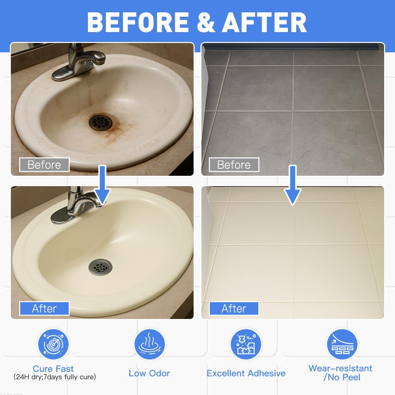 DWIL Tub Paint, Tub and Tile Refinishing Kit 33oz with Tools, Tile Refinishing Kit Bathtub Paint Water Based &Low Odor, Easy to Use Sink for Bathroom Kitchen, Semi-Gloss Vanilla White, 50-55sq.ft - Image 2