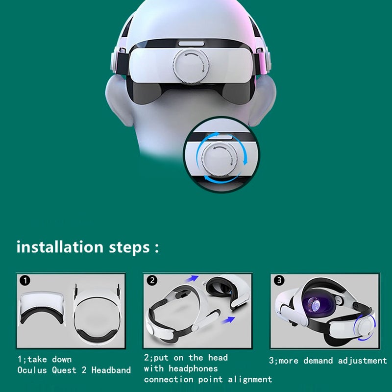 رباط رأس VR لـ Oculus Quest 2 - بناء من ABS خفيف الوزن 0.37 رطلة، تركيب بخطوة واحدة، دعم توازن معزز، حزام أبيض قابل للتعديل من 5.59 إلى 7.8 بوصة مع بطانة جلدية من رغوة ذاكرة قابلة للإزالة (لـ V) - Image 4