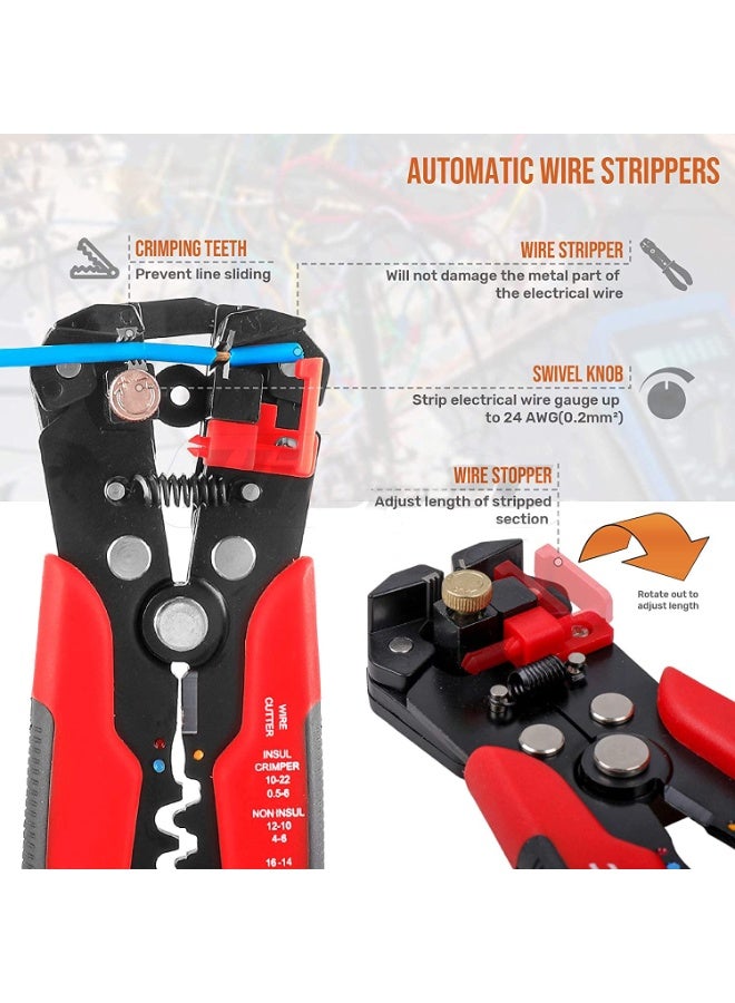 8 Inch Self-Adjusting Automatic Wire Stripper – Multifunctional Cable Stripper Cutter Crimping Pliers Tool for 10-24 AWG Copper Aluminum Wires - Image 2