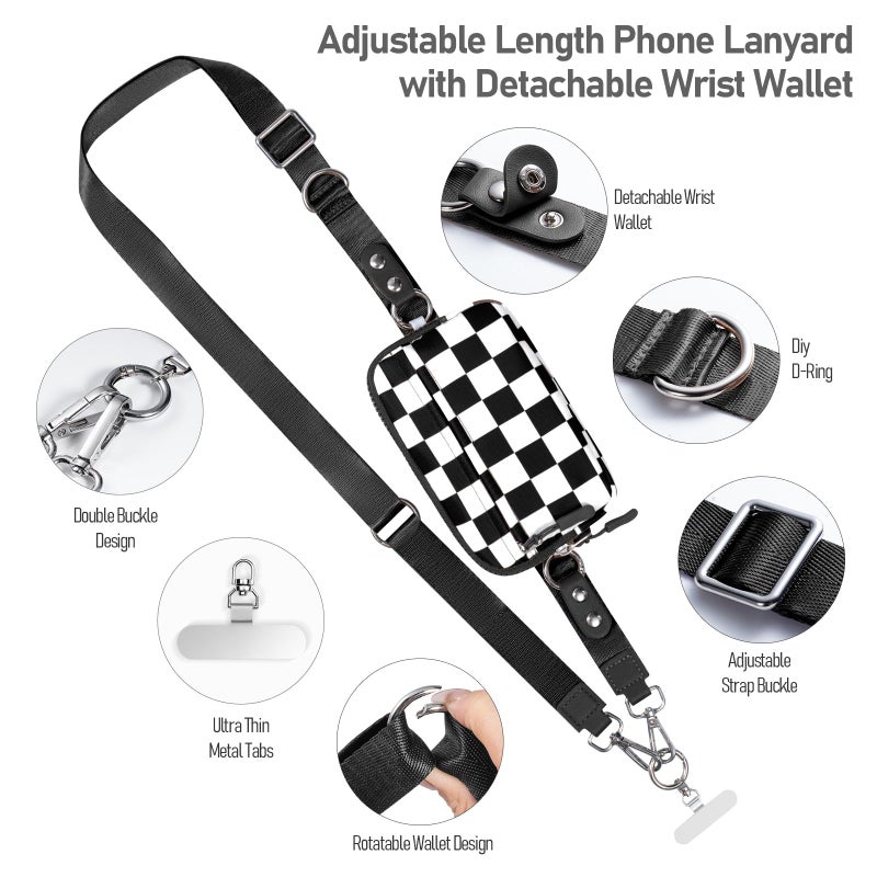 Tiostep Clip and Go Strap for Phone with Wallet Crossbody Phone Lanyard and Detachable Checkered Bag with ID Window and RFID Pouch for Daily Travel. - Image 2