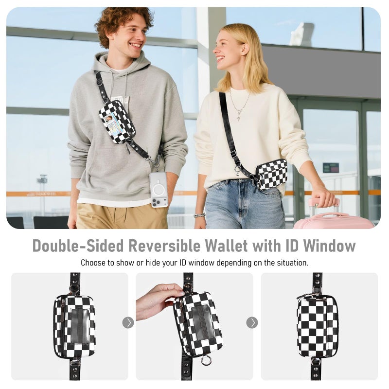 Tiostep Clip and Go Strap for Phone with Wallet Crossbody Phone Lanyard and Detachable Checkered Bag with ID Window and RFID Pouch for Daily Travel. - Image 5