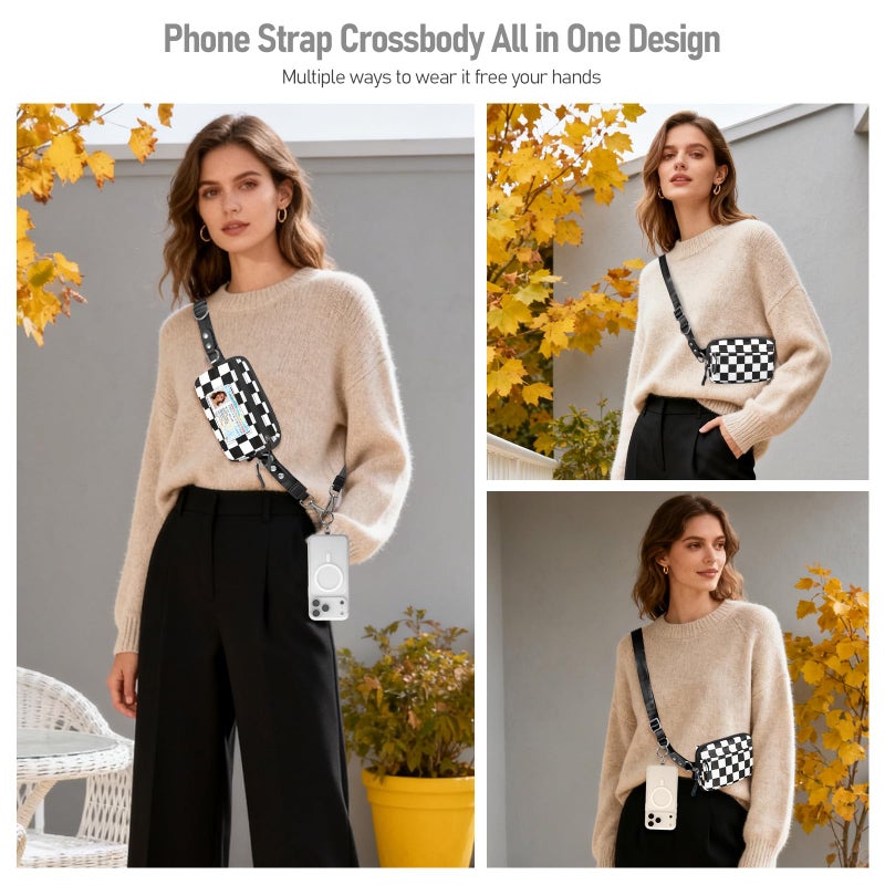 Tiostep Clip and Go Strap for Phone with Wallet Crossbody Phone Lanyard and Detachable Checkered Bag with ID Window and RFID Pouch for Daily Travel. - Image 4
