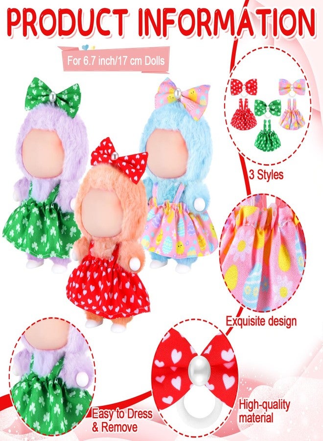 Simgoing 3 Pack Easter 17cm Doll Clothes Set Cute Pink Easter Egg Green Clover Red Heart Outfit for Valentine St. Patrick's Day Dressed up Doll Accessories - Image 2