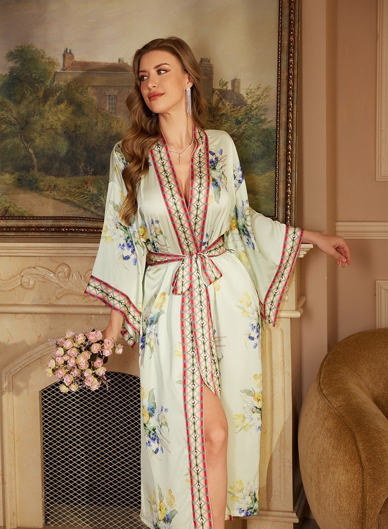 Tie Up Long Sleeved Sleeping Bathrobe Can Be Used As A Wedding Morning Gown Or Home Outfit  - Image 3