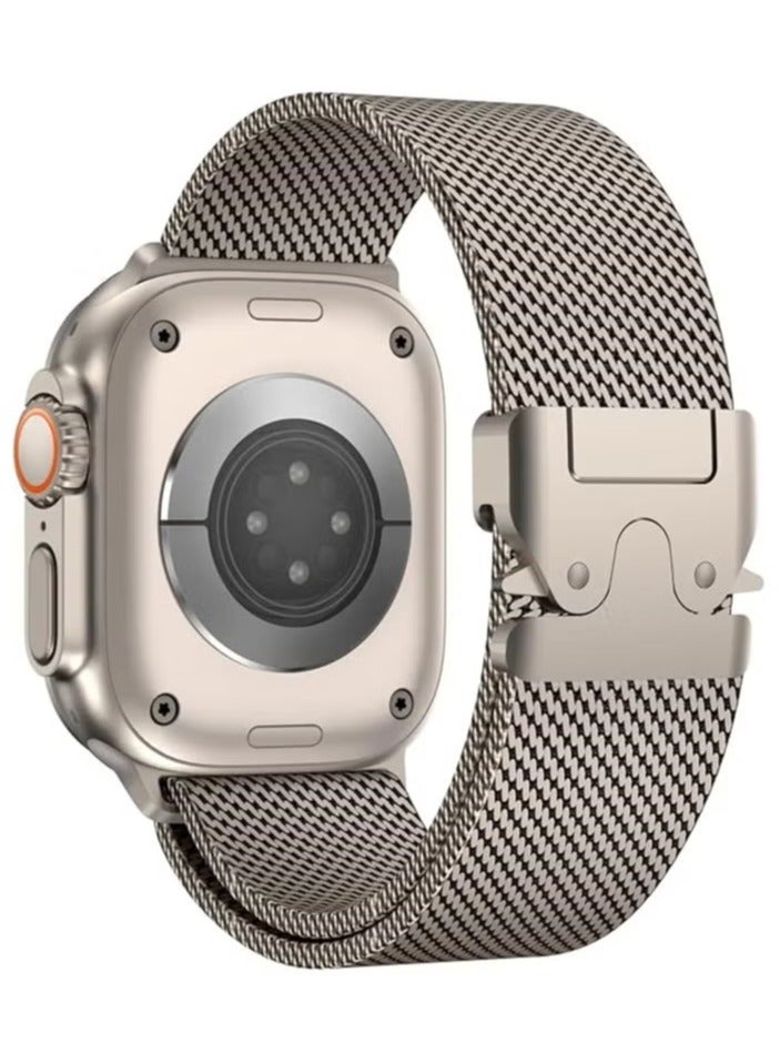 For Apple Watch Metal Bands Stainless Steel Mesh Loop with Parachute-style Metal Buckle for Apple Watch Series10 9 8 7 6 5 4 3 2 1 SE Ultra 2,Compatible with 42/44/45/49mm Case Sizes Titanium  - Image 1