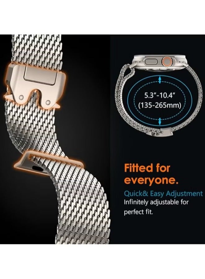 For Apple Watch Metal Bands Stainless Steel Mesh Loop with Parachute-style Metal Buckle for Apple Watch Series10 9 8 7 6 5 4 3 2 1 SE Ultra 2,Compatible with 42/44/45/49mm Case Sizes Titanium  - Image 4