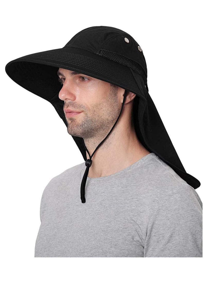 Generic Sun Hat with Wide Brim - UPF 50+ Hiking Safari Neck Flap Fishing Caps for Men and Women, Perfect for Outdoor Adventures(Black)