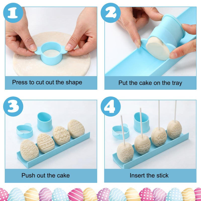 Willinglong 4 Pcs Easter Egg Cake Pop Mold Egg Cake Pop Cutter and Pusher Baking Molds Kit with Tray and 50 Sticks for Easter Party, DIY Gift, Birthday, Home Desserts Making - Image 3