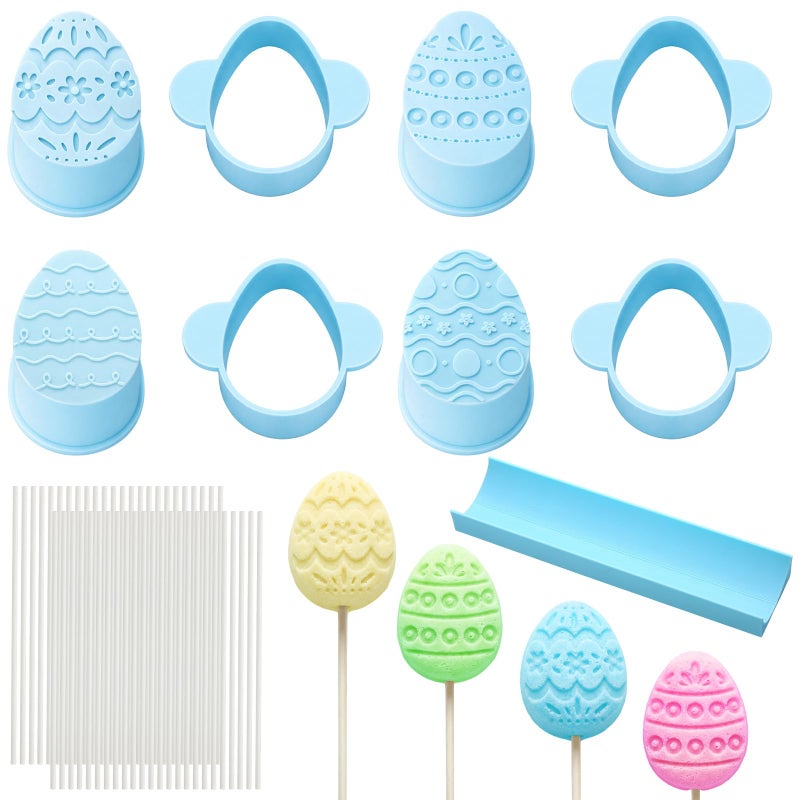 Willinglong 4 Pcs Easter Egg Cake Pop Mold Egg Cake Pop Cutter and Pusher Baking Molds Kit with Tray and 50 Sticks for Easter Party, DIY Gift, Birthday, Home Desserts Making - Image 1