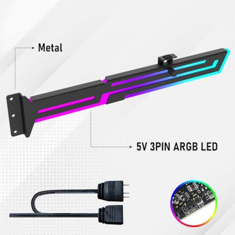 GPU support bracket for desktop PC, aluminum alloy, black, adjustable length and height with addressable ARGB lighting - Image 4