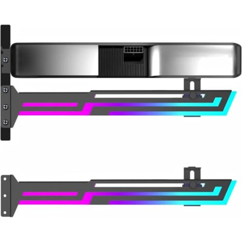GPU support bracket for desktop PC, aluminum alloy, black, adjustable length and height with addressable ARGB lighting - Image 1