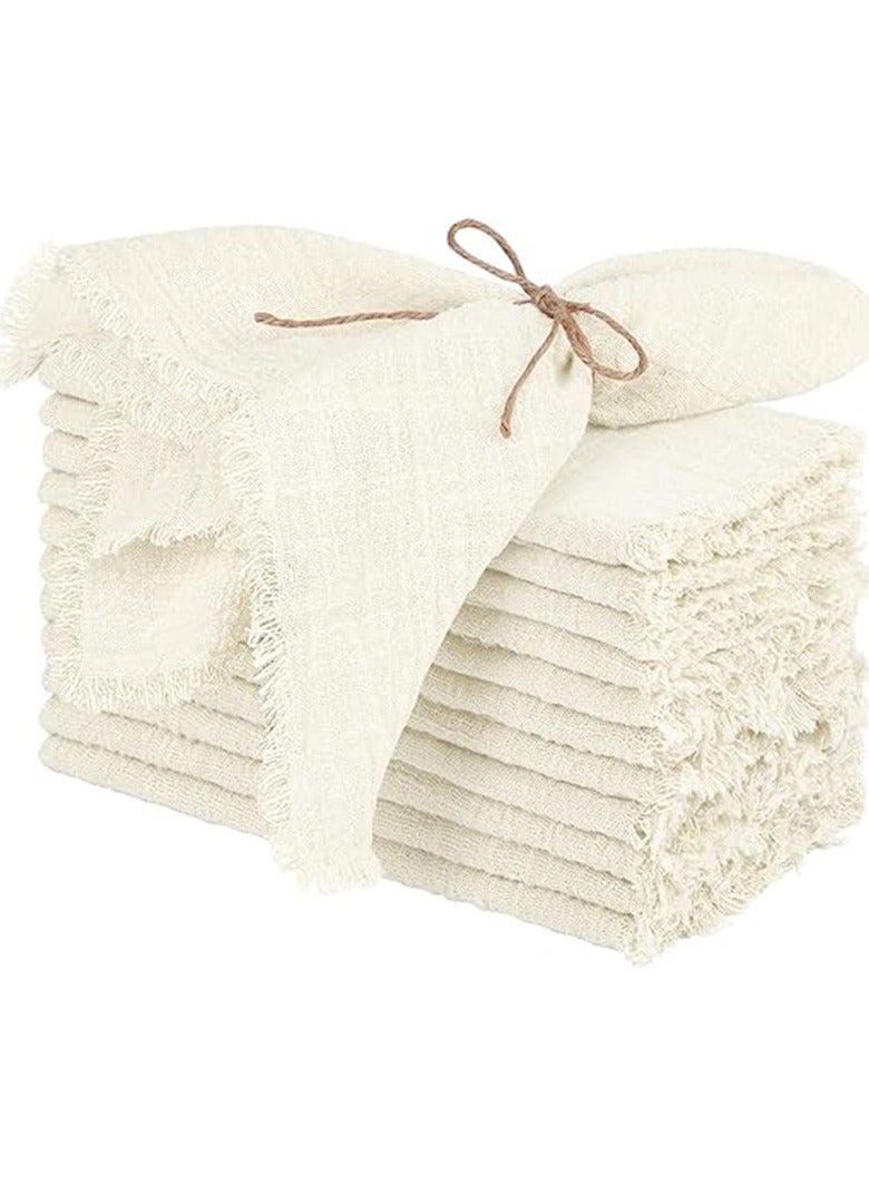 12 Pcs Fringe Napkins Bulk Cloth Cotton Soft 42 x 42cm Rustic Reusable Washable Festive Square Table Napkins with Fringe for Parties Wedding Restaurant Table Accessory