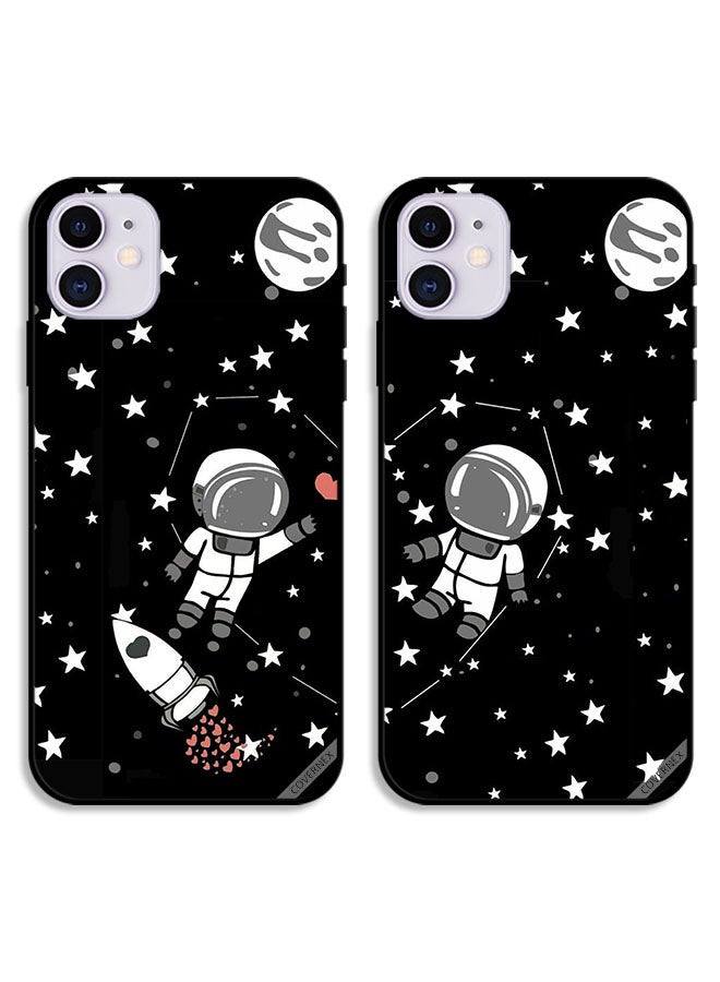 Covernex Two Cases For Apple iPhone 11 Protective Covers Astronaut Planet Heart Couple Case Back Covers - Image 1