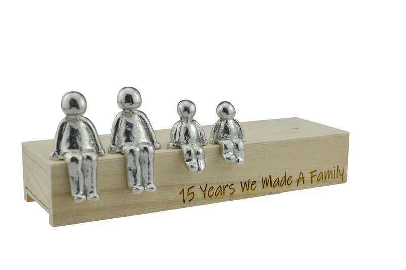 Pirantin 15th Anniversary Idea  15 Years We Made A Family Metal Ornament  Choose Your Family Combination Box  Woodgrain May Vary2 Children