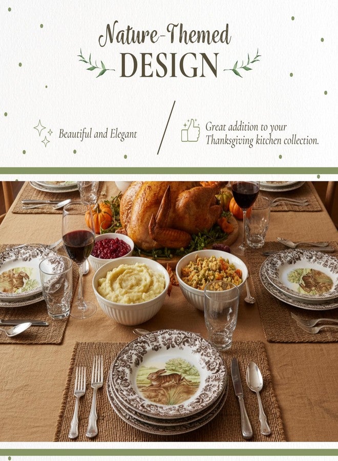 سبود طبق سلطة سبود بتصميم أرنب الغابة - تصميم حيوانات برية، 8 بوصة، مصنوع من الفخار الفاخر، آمن للاستخدام في غسالة الصحون والميكروويف والفرن حتى 225 درجة فهرنهايت - صنع في إنجلترا، أدوات مائدة ريفية لتناول الطعام - Image 3