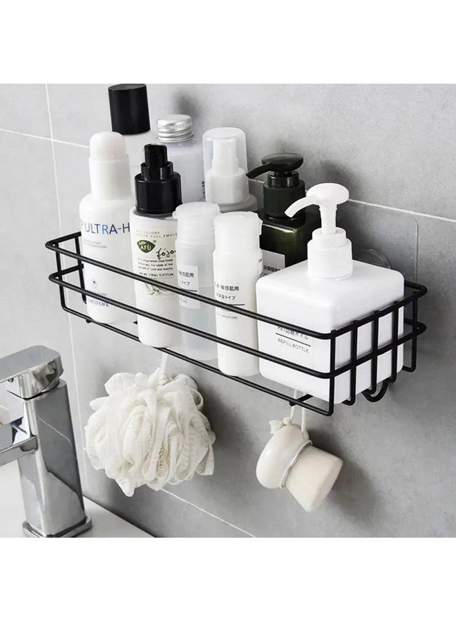 arena رف حمام متعدد الاستخدامات ذاتي اللصق من أرينا مصنوع من الفولاذ للجدار مع خطافات/حامل مناشف/رف/ملحقات تنظيم الحمام - تركيب على الجدار - عبوة من 1 (أسود) - Image 3