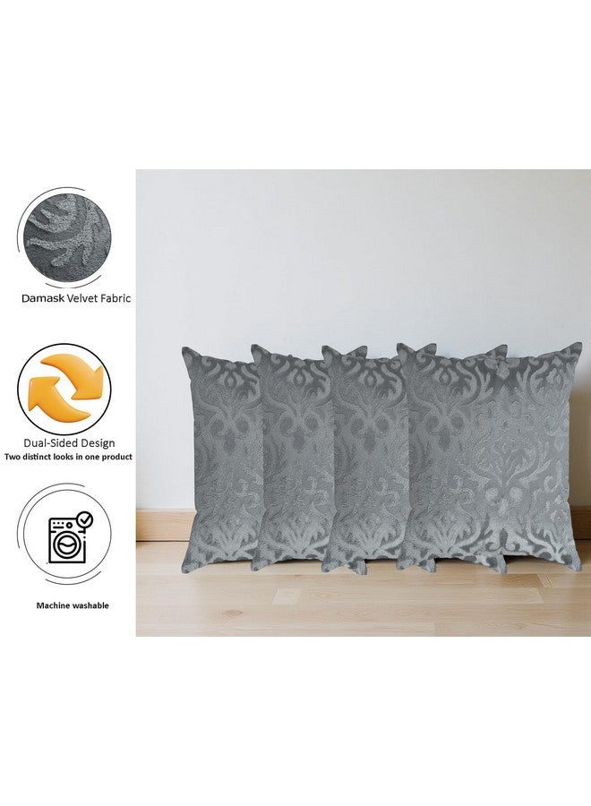STARNSTYLE STARNSTYLE Velvet Decorative Cushion Cover 16x16 Inch - Set of 4, Soft Solid Damask Square Throw Pillow Covers for Sofa, Living Room or Home Decor - 40x40 cm Grey - Image 2