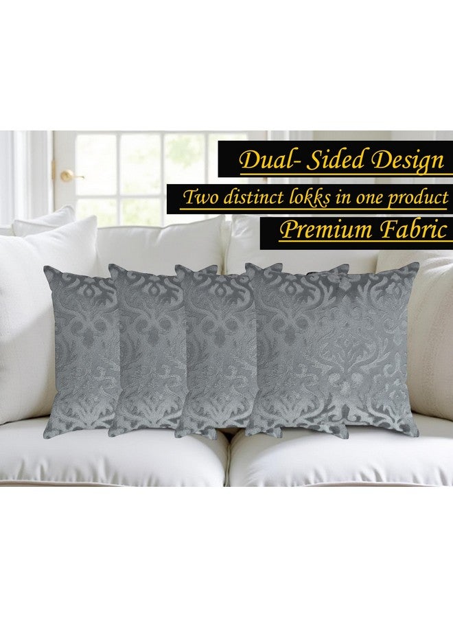 STARNSTYLE STARNSTYLE Velvet Decorative Cushion Cover 16x16 Inch - Set of 4, Soft Solid Damask Square Throw Pillow Covers for Sofa, Living Room or Home Decor - 40x40 cm Grey - Image 3