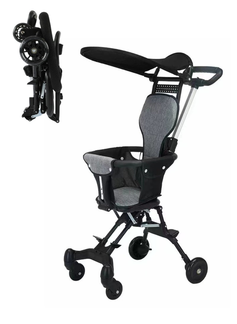 عربة أطفال، عربة سفر خفيفة الوزن وصغيرة الحجم للأطفال الصغار، عربة متعددة الاستخدامات يمكن طيها بيد واحدة، مزودة بمقبض قابل للتعديل ومظلة شمسية، مناسبة للحمل على متن الطائرات (أسود) - Image 1