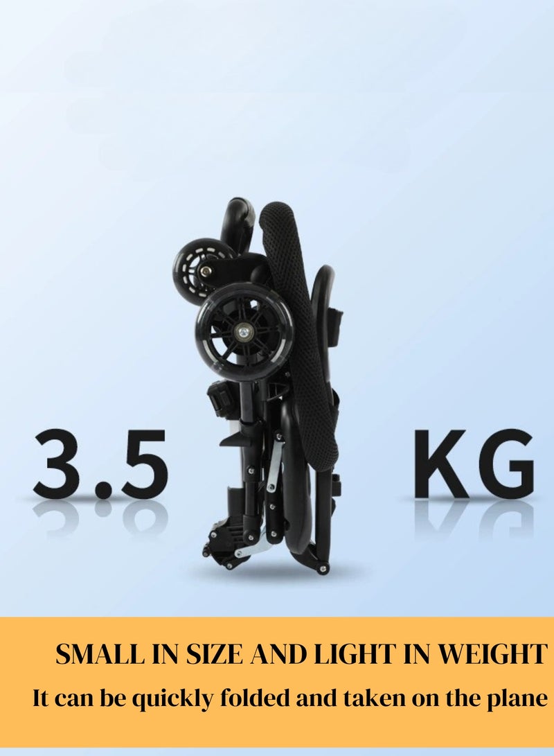 عربة أطفال، عربة سفر خفيفة الوزن وصغيرة الحجم للأطفال الصغار، عربة متعددة الاستخدامات يمكن طيها بيد واحدة، مزودة بمقبض قابل للتعديل ومظلة شمسية، مناسبة للحمل على متن الطائرات (أسود) - Image 3