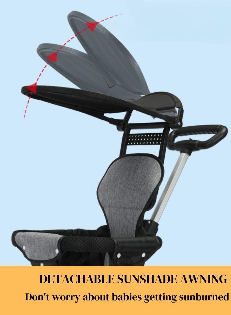 عربة أطفال، عربة سفر خفيفة الوزن وصغيرة الحجم للأطفال الصغار، عربة متعددة الاستخدامات يمكن طيها بيد واحدة، مزودة بمقبض قابل للتعديل ومظلة شمسية، مناسبة للحمل على متن الطائرات (أسود) - Image 5