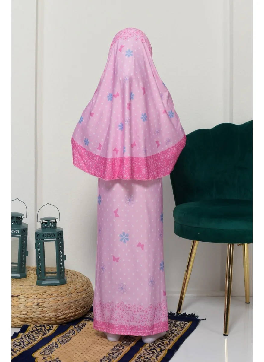 Altobeh Children's Prayer Set Practical Two-Piece Patterned Sleeves Removable Headscarved Lycra Hijab Dress (6-12 Years) 901-0102