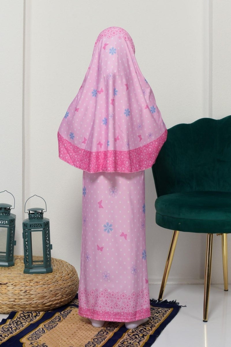 Altobeh Children's Prayer Set Practical Two-Piece Patterned Sleeves Removable Headscarved Lycra Hijab Dress (6-12 Years) 901-0102 - Image 5