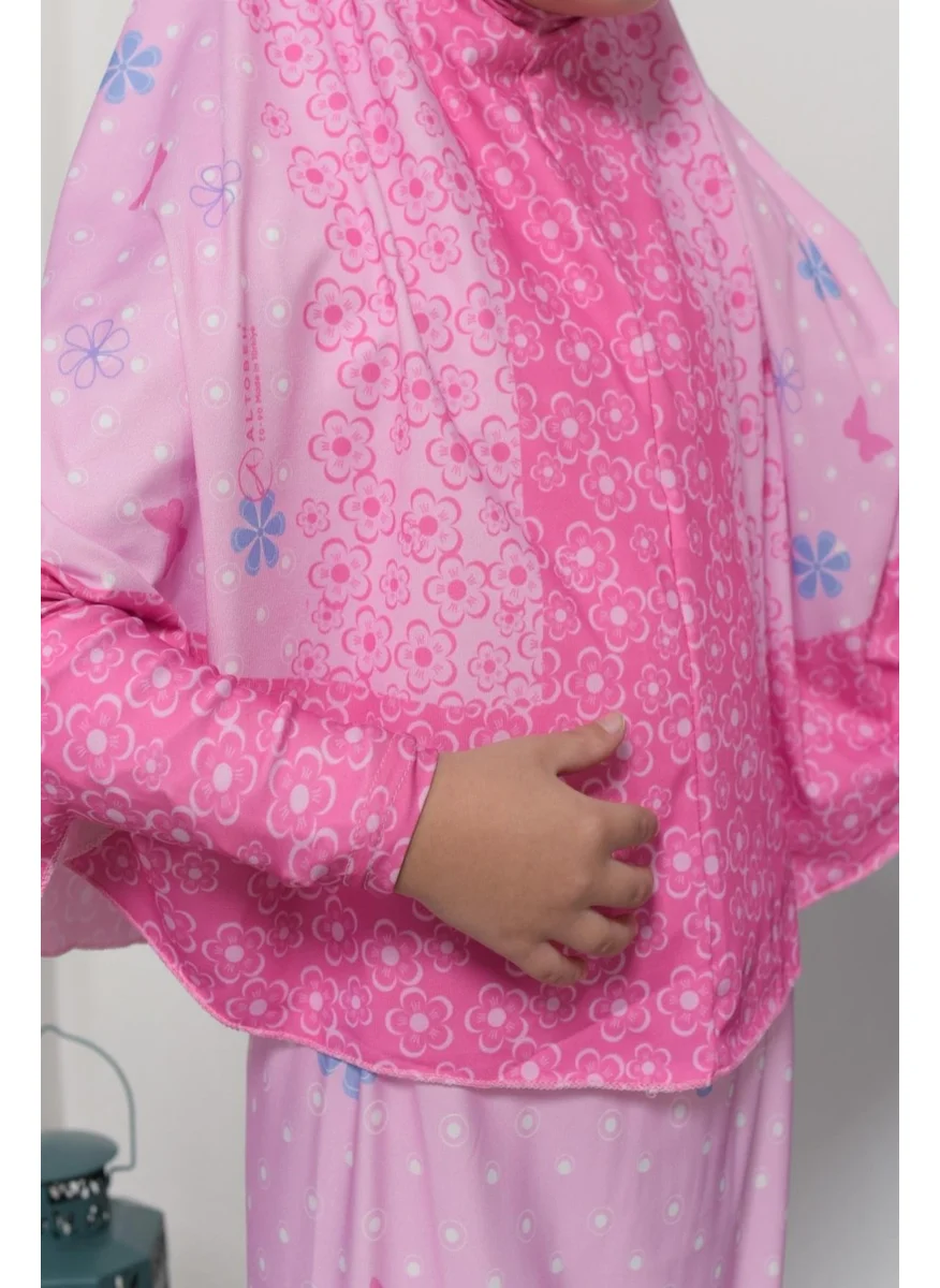 Altobeh Children's Prayer Set Practical Two-Piece Patterned Sleeves Removable Headscarved Lycra Hijab Dress (6-12 Years) 901-0102