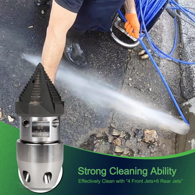 ZZHANFF 3/8 npt Sewer Jetter Nozzle for 2900 PSI, 40 L/min Pressure Washer - Stainless Steel, Quickly Rotating for Municipal Drain Pipe Cleaning (Black Head, Quenched) - Image 2