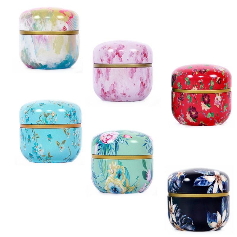 HAN SHENG 6 Pcs Airtight Tea Storage Tins 10 OZ, Vintage Style Food Containers for Loose Leaf Tea & Herbs, Coffee Beans, Spices, Sugar - Floral Embossed Design - Image 1
