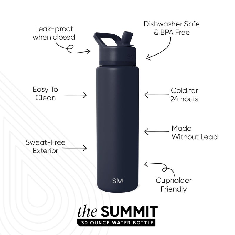 Simple Modern Water Bottle with Straw Lid | Vacuum Insulated Stainless Steel Metal Thermos | Reusable Leak Proof BPA-Free Flask for Sports Gym | Summit Collection | 30oz, Deep Ocean - Image 2