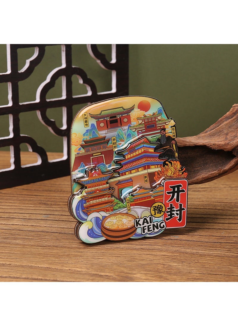 Beauenty Factory Travel City Refrigerator Stickers Beijing Hangzhou Shanghai Tianjin Wuhan Blind Box Guochao Original Wooden Refrigerator Stickers Kaifeng 10*8.6*1cm 
